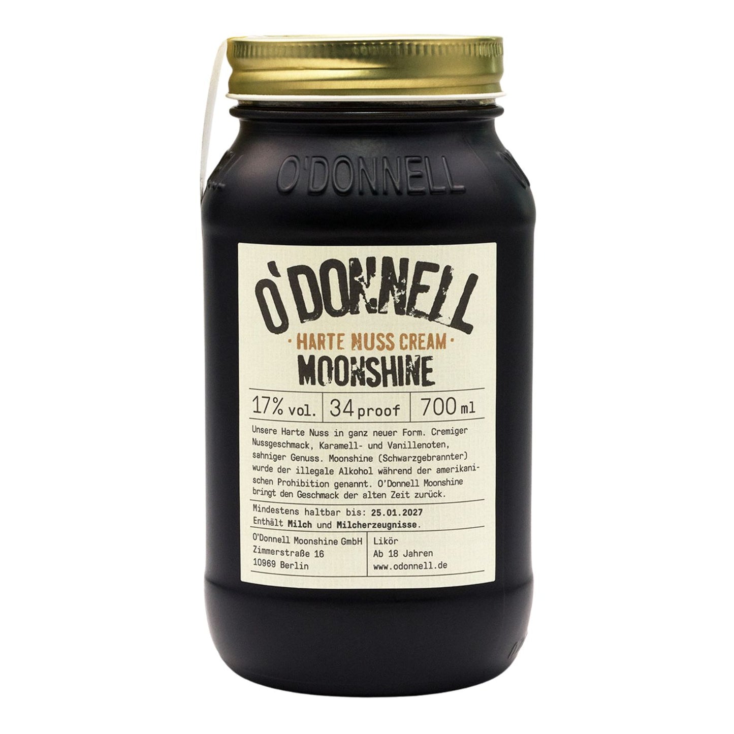 O'Donnell Moonshine Harte Nuss Cream 700ml auf weißem Hintergrund