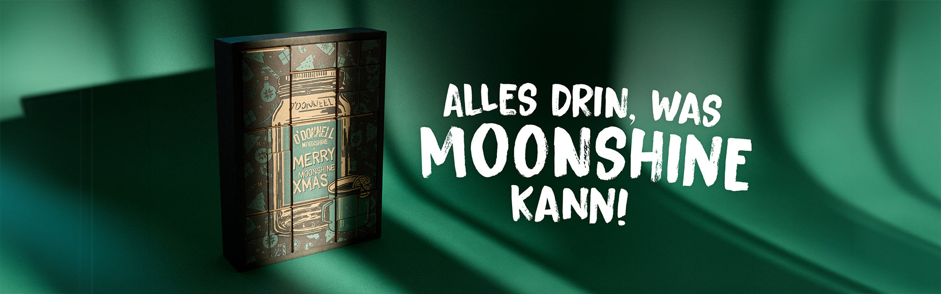 Adventskalender auf grünem Hintergrund mit dem Text „Alles drin, was Mondschein kann“