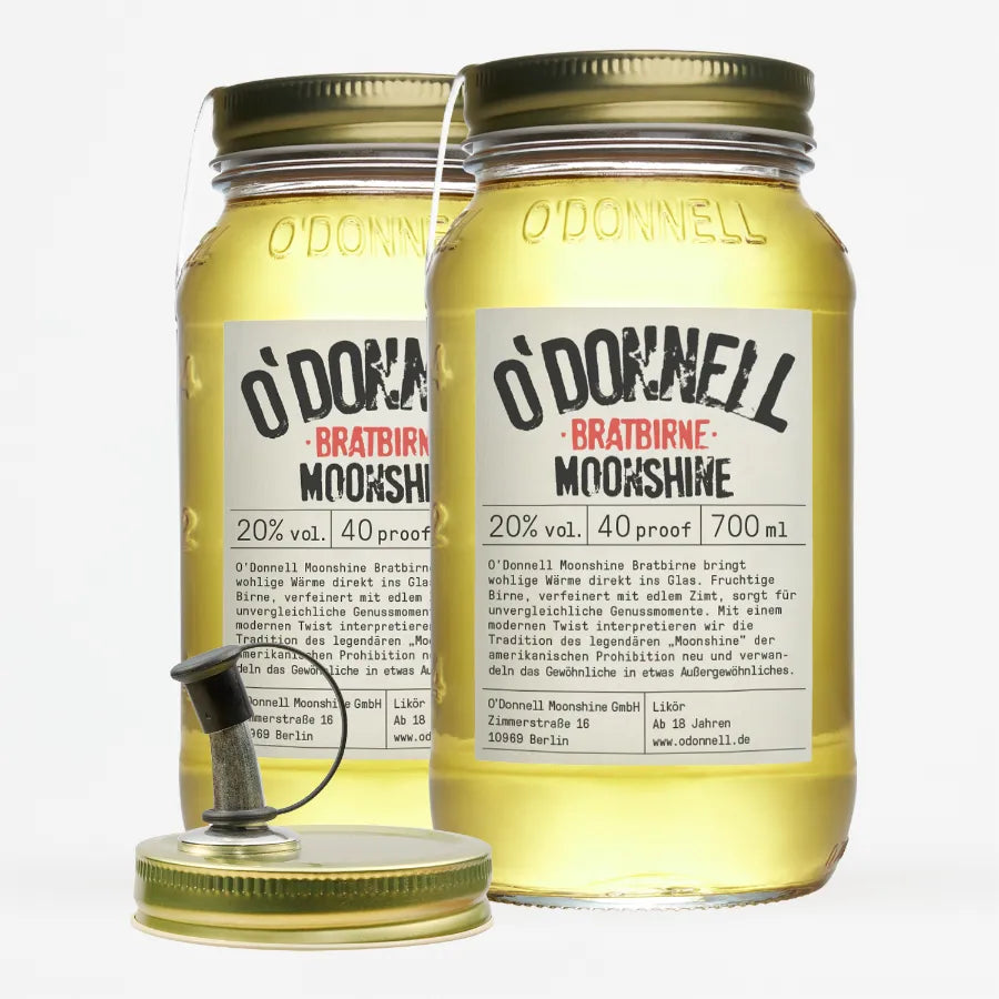 O’Donnell Moonshine Bratbirne 20% vol. – 2er Bundle im 700ml Mason Jar