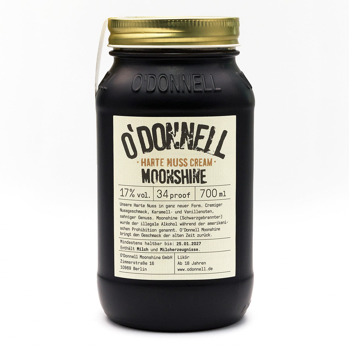 O'Donnell Moonshine Harte Nuss Cream 700ml auf weißem Hintergrund