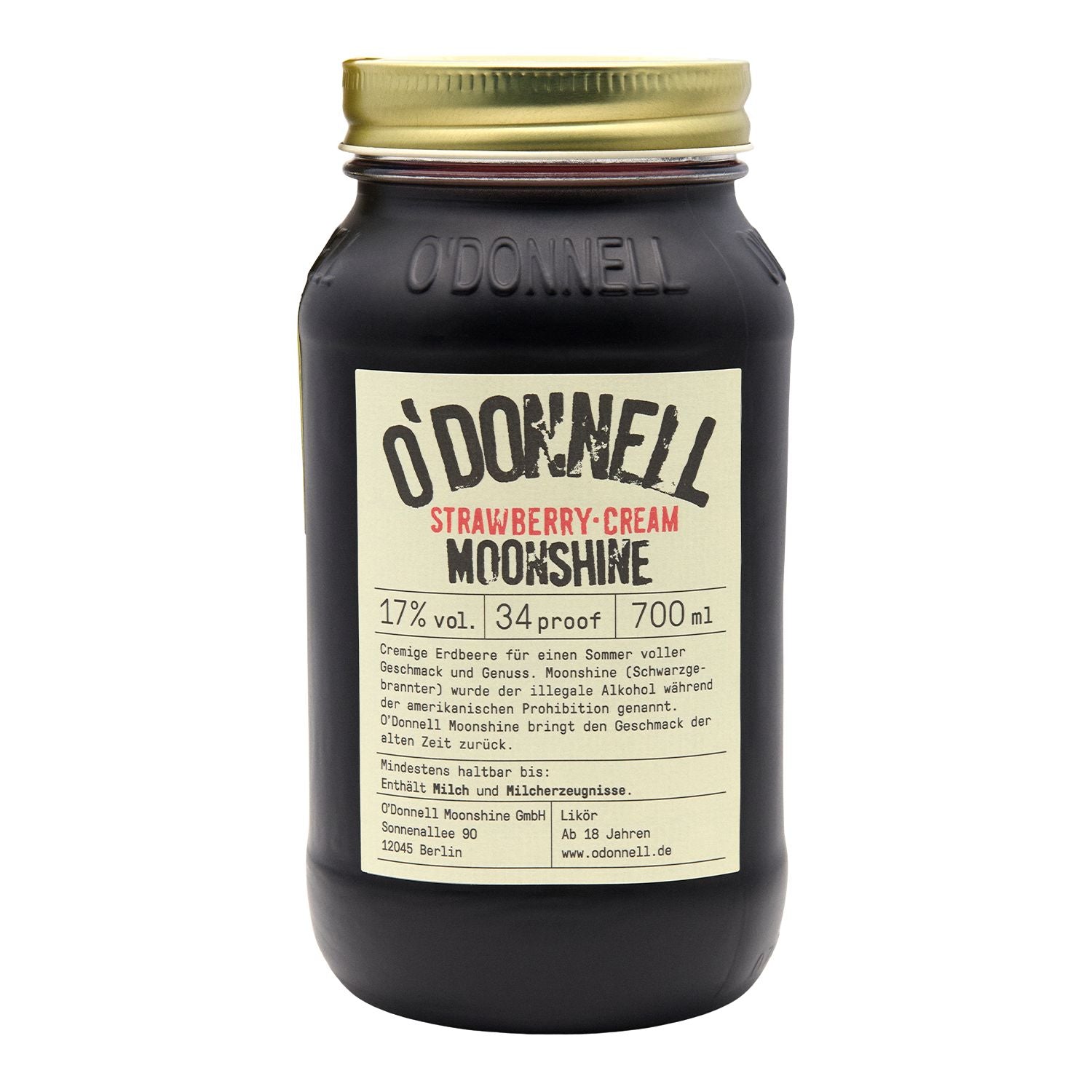 Erdbeercreme 700 ml Glas auf weißem Hintergrund