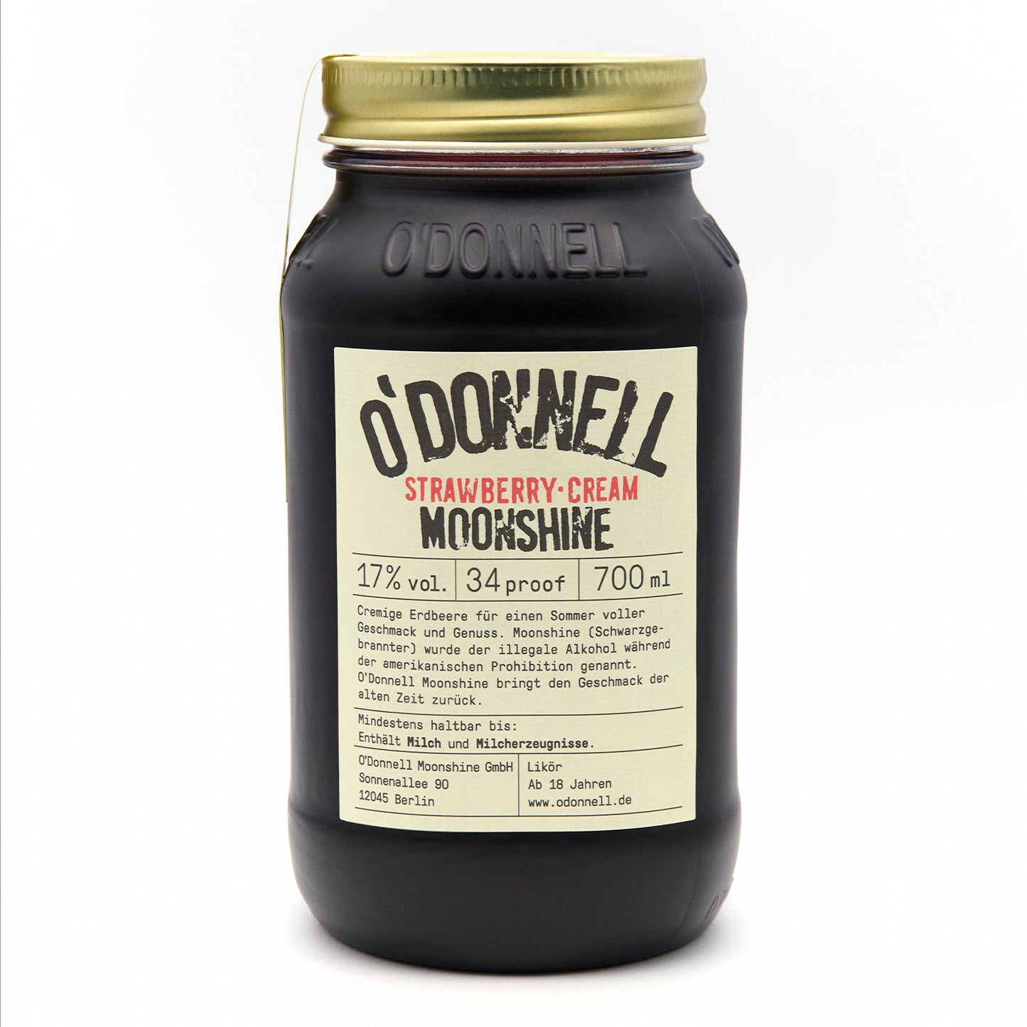 O'Donnell Strawberry Cream 700ml Moonshine auf weißem Hintergrund