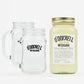 Das Produktbild des O'Donnell Moonshine 700ml Holunder Mason Jar mit 20% vol, in einem Set zwei Henkelglässern.
