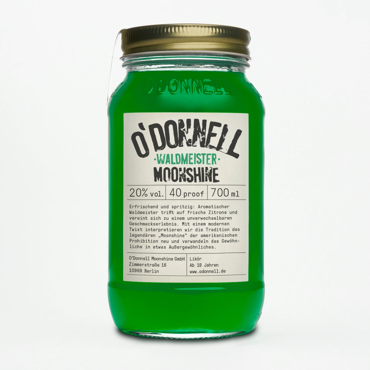 Der O'Donnell Moonshine Waldmeister Likör im 700ml Jar.